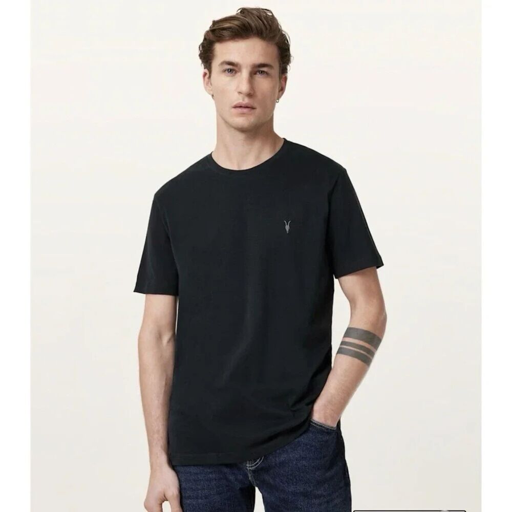 All Saints Mens T-Shirt Crew Neck Top Black Designer Cotton Regular Fit Tee XL